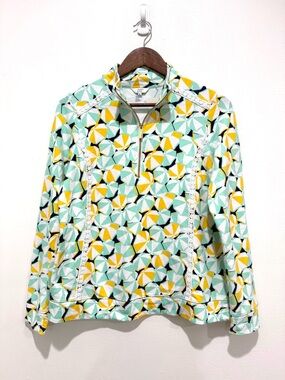Crown & Ivy Multicolor Umbrella Print Zip French Terry Lace Trim Sweater Medium